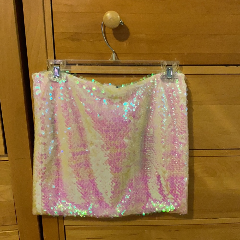 White Sequin Mini Skirt